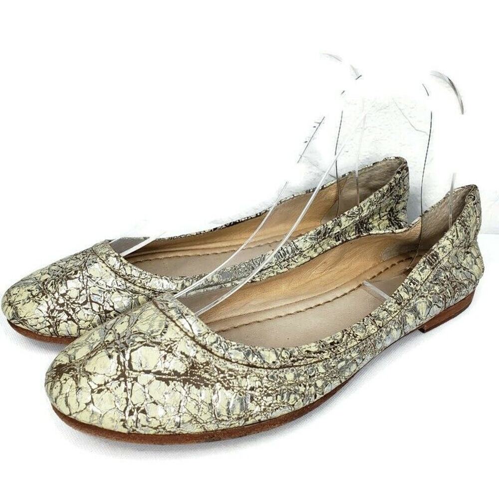 Frye Carson Ballet Flats Metallic Golden Beige Leather Shoes